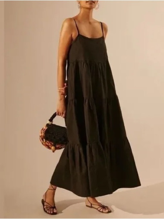 Charlie Holiday Dresses & Skirts - Anthropologie Charlie Holiday Black Tiered linen Spaghetti-Strap Maxi Dress